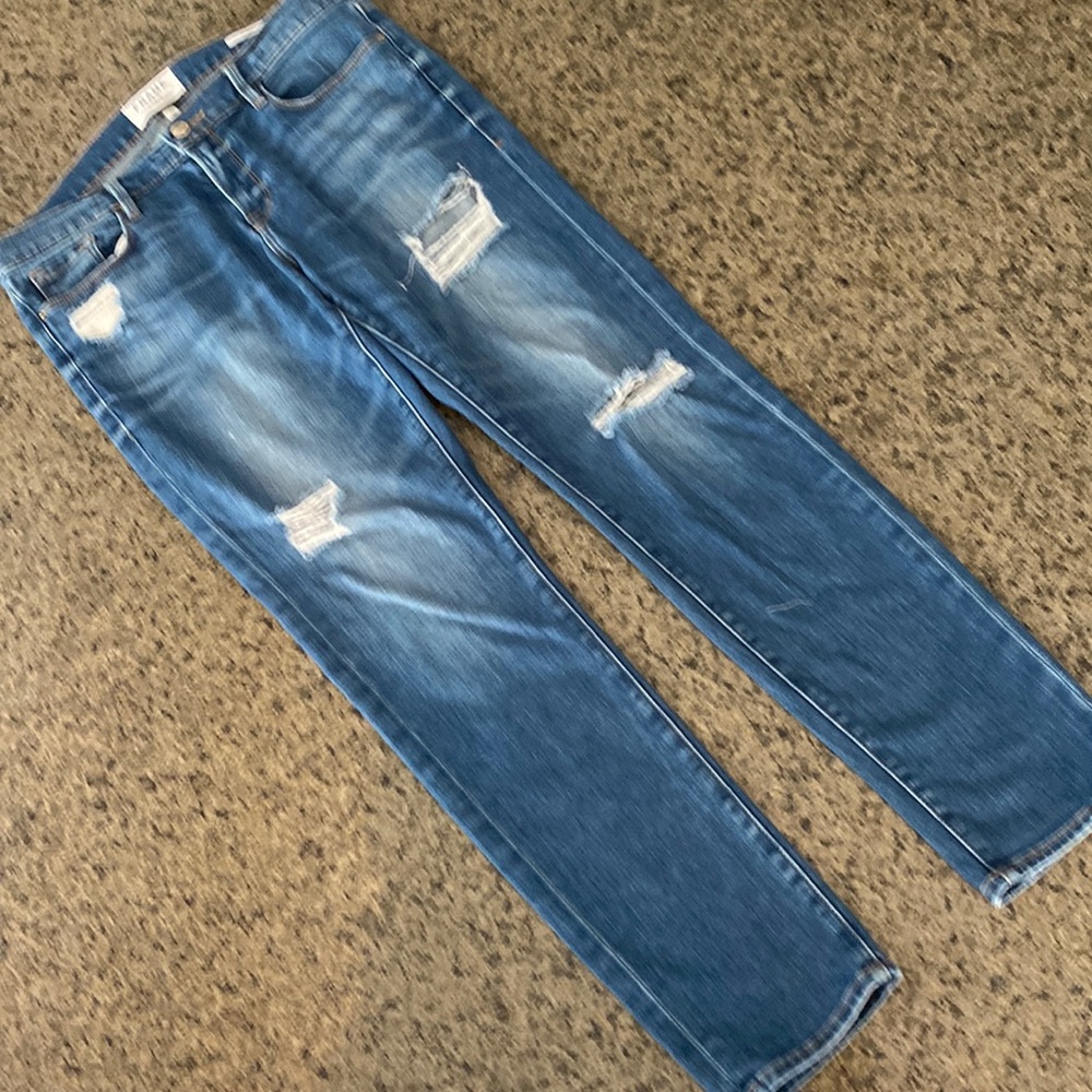 FRAME DISTRESSED MID RISE STRAIGHT